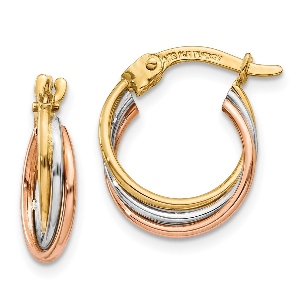 Million Charms 14k Tri-Color Twisted Hoop Earrings 15 L X 12 Mm W